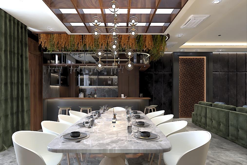 Luxury dining room dengan bar